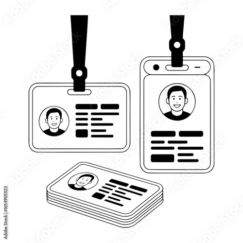 Identification cards with portraits and text badge lanyard