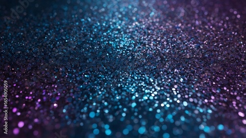 A mesmerizing close-up of shimmering blue and purple glitter, creating a vibrant abstract background.