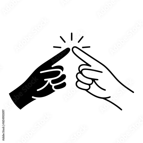 Two fingers touching with radiating lines connection interaction