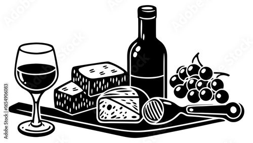 black wine and cheese still life clip art preview