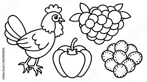 Cute Black and White Farmyard Chicken Scene