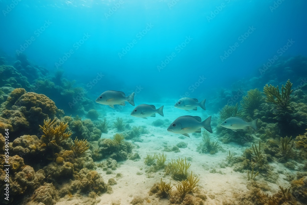 Fototapeta premium Underwater exploration of fish schools in coral reef caribbean sea vibrant marine life scenic viewpoint