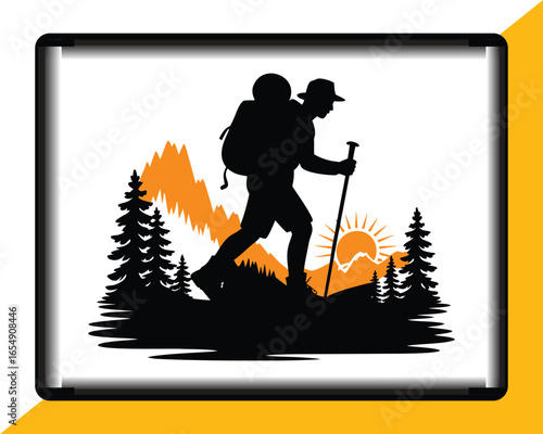 Silhouette of traveler  Mountain and backpacker vector illustration