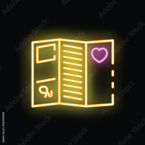Glowing neon line icon of wedding planner with heart representing love