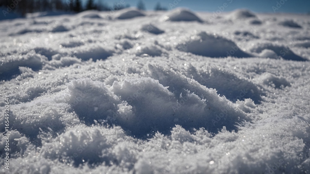 Close-up of textured snow under bright sunlight, highlighting glistening crystals and soft mounds. Close-up of textured snow under bright sunlight, highlighting glistening crystals and soft mounds.