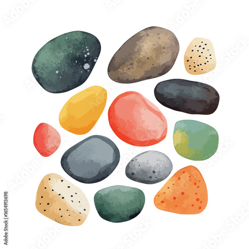 Watercolor Pebbles A Collection of Colorful Smooth and Textured Stones