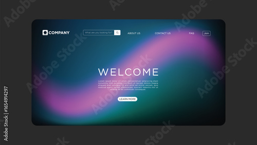 Modern website landing page showcasing welcome message with vibrant abstract gradient background