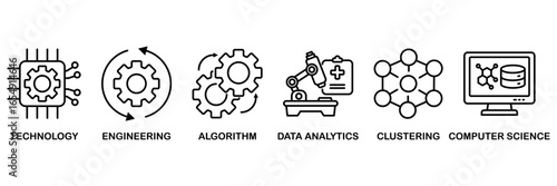 Machine learning banner web icon vector illustration concept for� technology, engineering, algorthm, data analytics, clustering and computer science