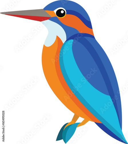 Vibrant kingfisher bird in vivid blue and orange colors