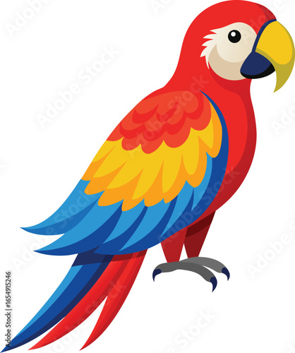 Vibrant macaw bird with colorful feathers in red blue and yellow