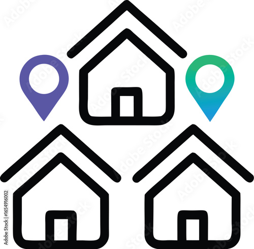 Colorful map markers illustration for real estate and location services