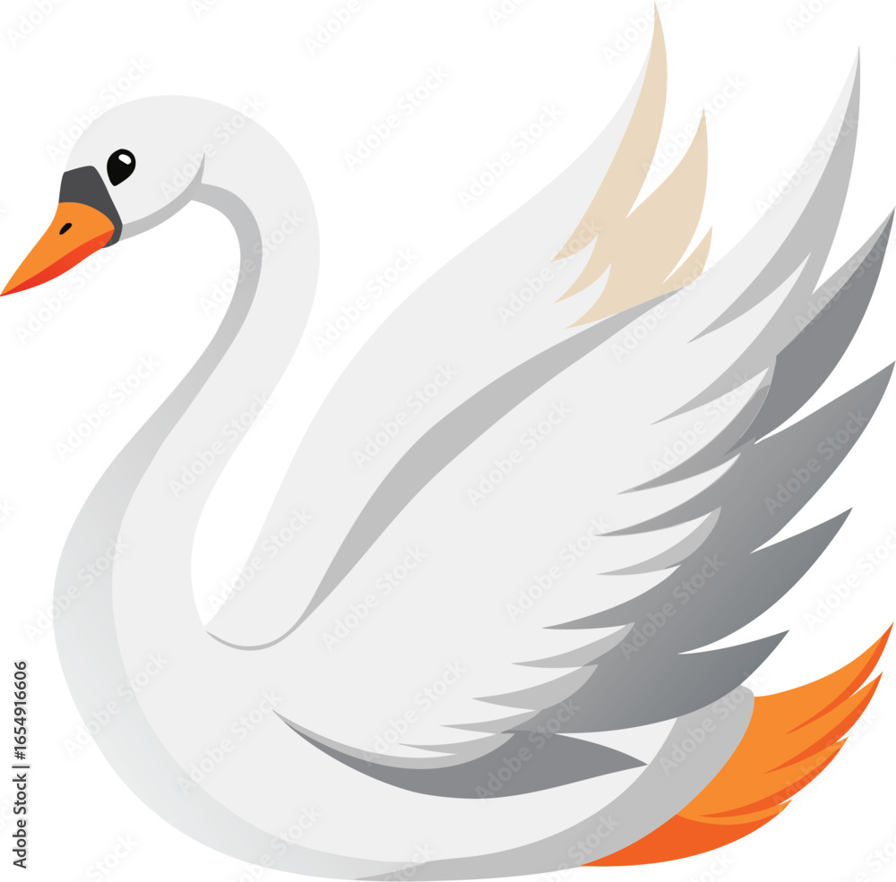 Obraz premium Elegant white swan with vibrant orange beak and feathers