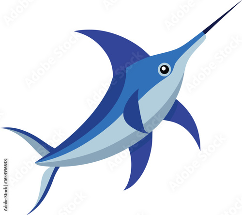 Dynamic swordfish illustration with silver blue body and flowing fins