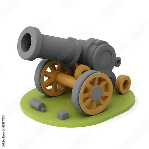 Cartoon Style Toy Cannon Model with Wheels and Colorful Design