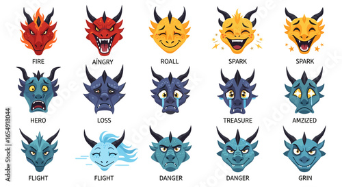 Various dragon faces showing different emotions such as happy sad angry and surprised expressions here