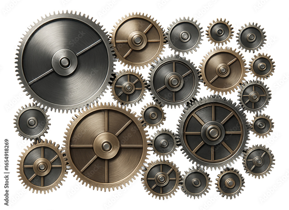 Grid of interlocking gears spinning in unison, creating a mesmerizing mechanical rhythm. Grid of interlocking gears spinning in unison, creating a mesmerizing mechanical rhythm.