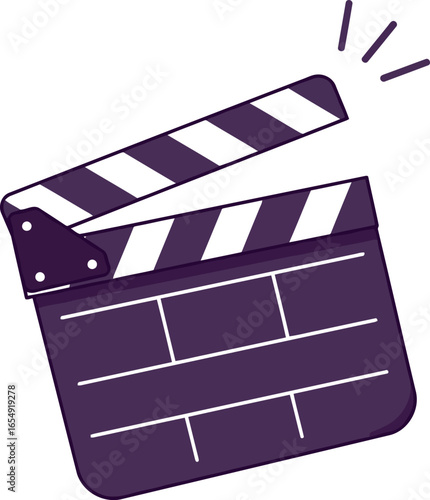 A hand drawn illustration of a purple film clapperboard with white stripes ready to start a movie scene
