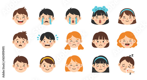 Illustration showing a variety of cartoon faces expressing different emotions and reactions shown here