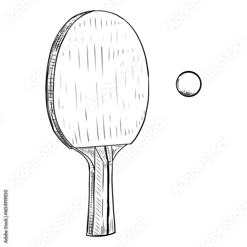 Hand drawn sketch of ping pong paddle with ball