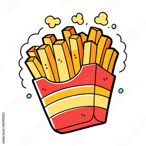 Savory golden french fries bursting with flavor, presented in a vibrant red carton, evoking a sense of delicious comfort and fast food enjoyment for casual dining promotions.