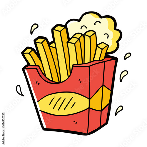Crispy golden french fries bursting from a vibrant red carton, a delicious and fun fast food treat for any occasion
