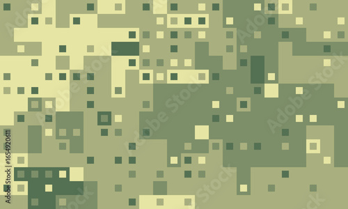 Abstract pixel art background.  Earthy green and beige tones create a textured, camouflagelike effect. Perfect for website banners, digital prints, or modern design projects.