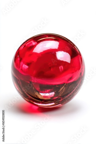 Close up of a Red Glass Ball on White Background Studio Shot Simple Composition Macro Photography