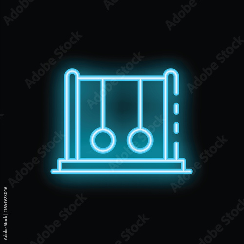 Blue neon sign representing gymnastic rings on a black background, ideal for a gym or fitness club