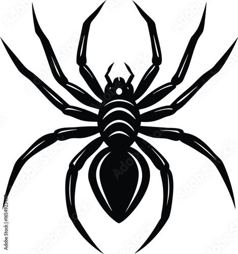 Detailed Black and White Spider Illustration with Eight Legs and Intricate Design on white background