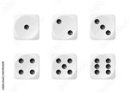 White dice set. Set of dice with numbers. Vector illustration