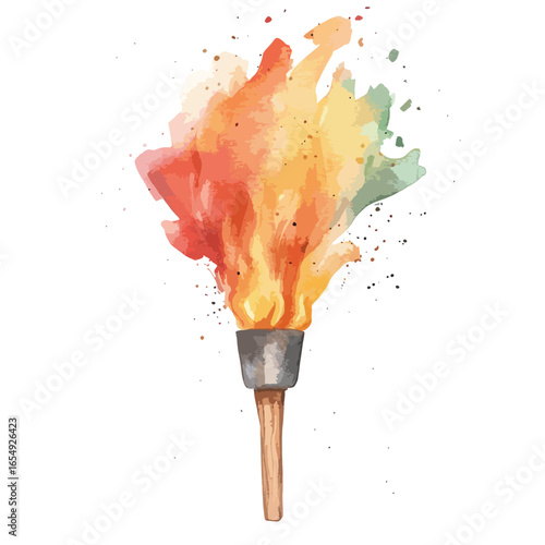 Watercolor Style Torch with Vibrant Flames
