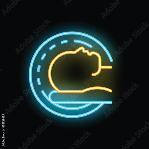Neon sign illuminating a patient undergoing a ct scan procedure, symbolizing medical imaging and diagnostics