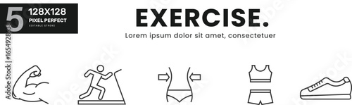 Exercise line Icon Set collection . Gym, fitness, workout, training, sport, activity, health, health  .  Isolated Vector Illustration	
