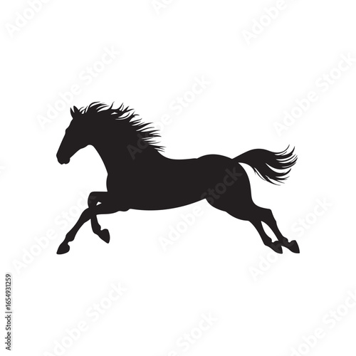 Black silhouette of a galloping horse isolated on white background