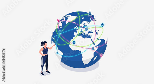 Global Connections And World Tourism Concept With Woman Interacting