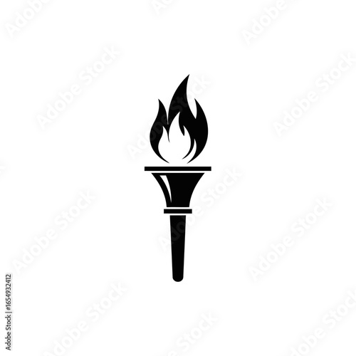 A black silhouette illustration of a burning torch on a white background