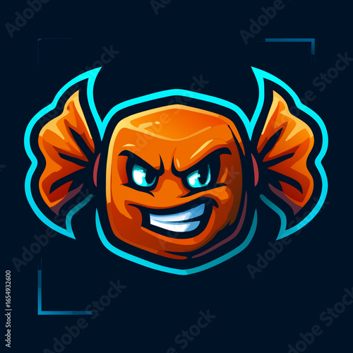 Vector illustration of a fierce candy mascot with an aggressive grin. A sweet but psycho character design perfect for an esports gaming team logo or branding.