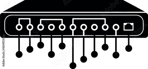 Vector art of network switch with multiple ports and connections, isolated on white background transparent background