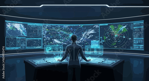 Modern Air Traffic Control Room With Digital Radar Display