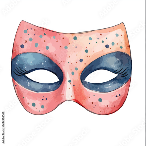 Watercolor Venetian Mask with Pink and Blue Hues Speckling Detail