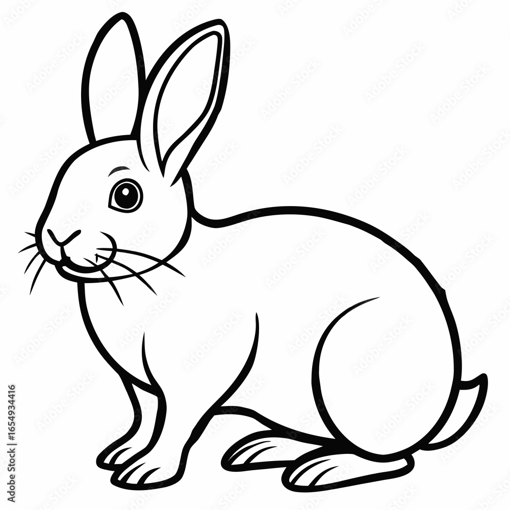 Obraz premium Simple outline drawing of a cute bunny rabbit sitting down isolated on white background