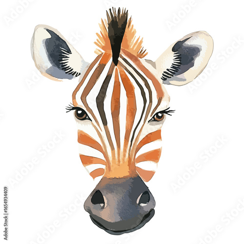 Watercolor Zebra Portrait Front View Striking Stripes and Expressive Eyes