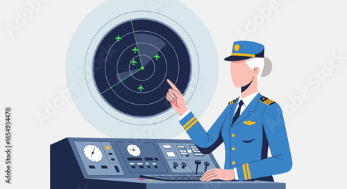Woman Air Traffic Controller Overseeing Radar Screen With Plane Trajectories