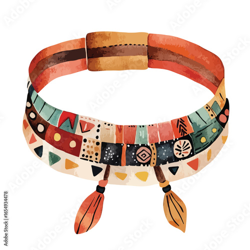 Watercolorstyle Bohemian Collar with Colorful Geometric and Tribal Patterns