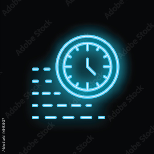 Glowing neon clock is showing that time is passing by