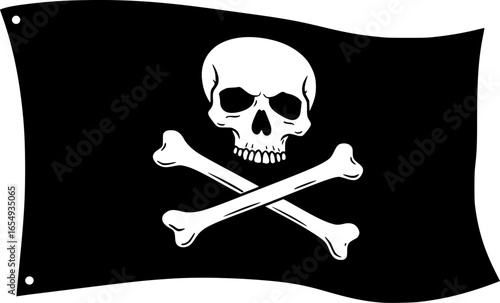 Pirate flag a skull with crossbones silhouette, skull and crossbones flag icon, vector illustration
