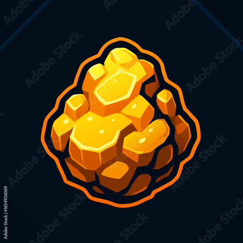 Golden Nugget Gemstone Rock Mineral Treasure Collection - Stylized Game Asset Icon Illustration