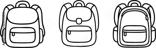 Black and white outline of a school backpack for coloring page.