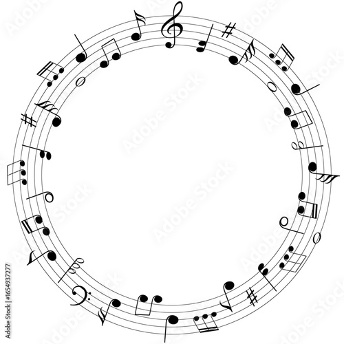 Music round frame, melody, circular musical notes