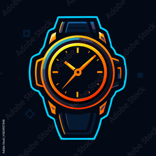 A modern glowing wristwatch illustration, a stylish gaming emblem or icon for an esports team, representing the concept of precision and time.